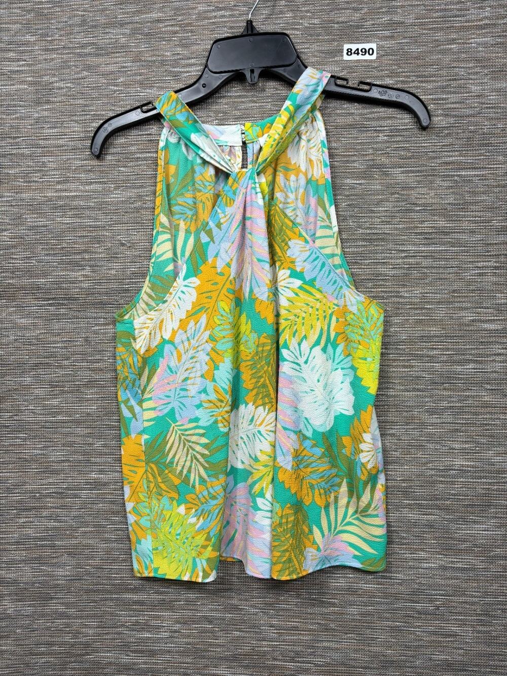 Rose + Olive Floral Sleeveless Halter Top Blouse L Multicolor Tropical Summer